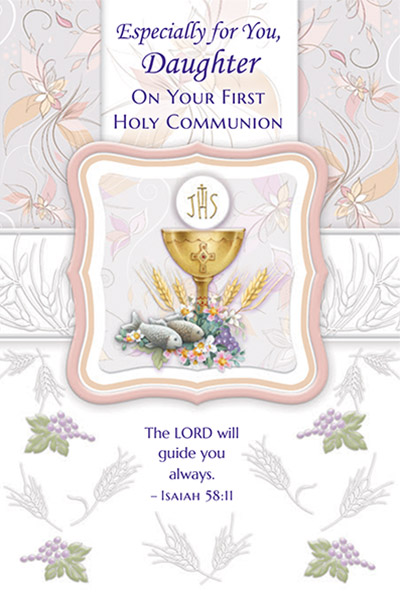 82329 daughter communion - 4 1/2 x 6 3/4 - pearl - gold foil decor & embossed